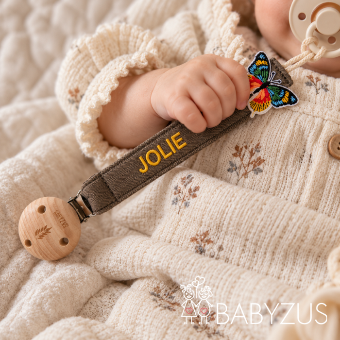 Speenkoord met naam - Bruin Vlinder | Patchwork