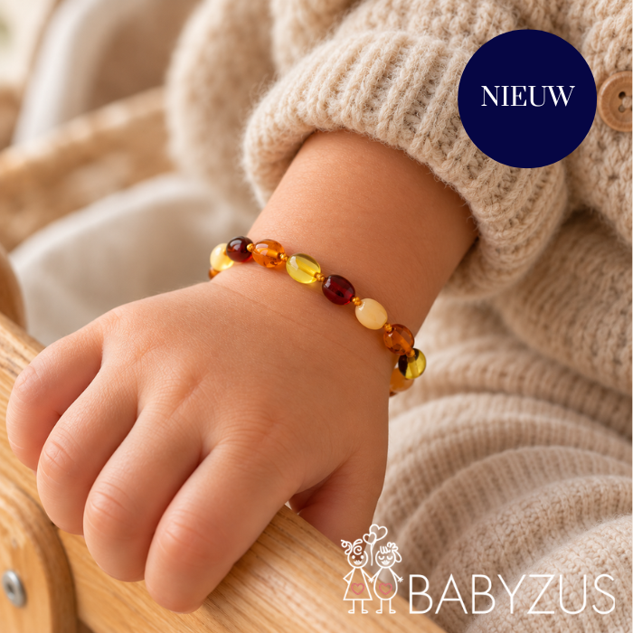 Beans 4 kleuren Barnsteen armband | Baby - Doorkomende tandjes | 14cm