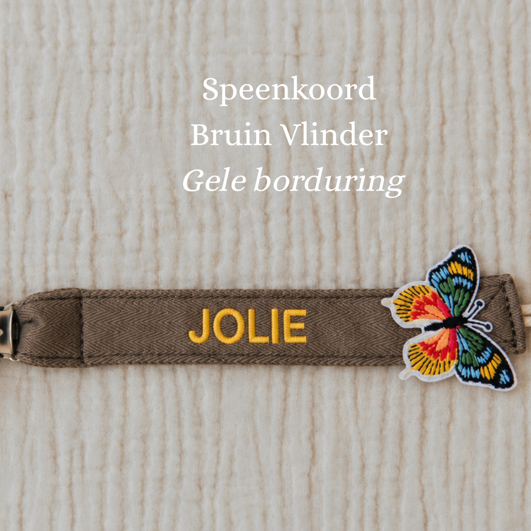 Speenkoord met naam - Bruin Vlinder | Patchwork