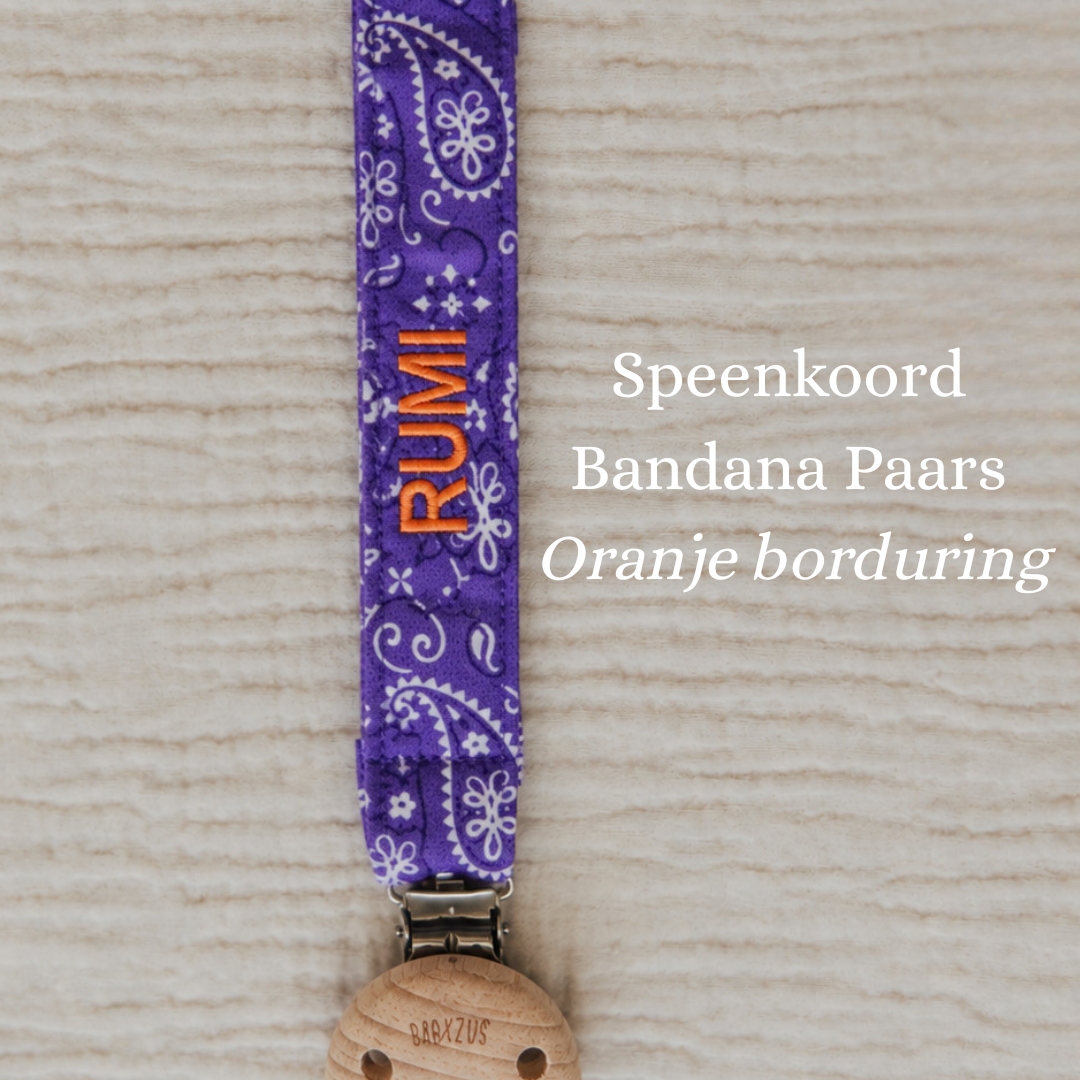 Speenkoord met naam | Paars Paisley Bandana