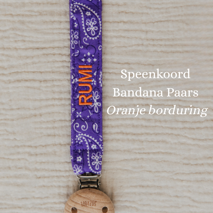 Speenkoord met naam | Paars Paisley Bandana