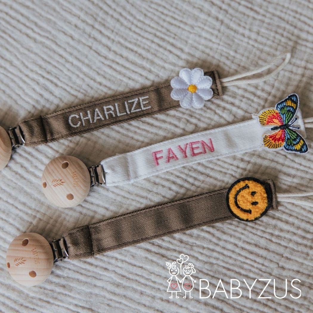 Speenkoord met naam - Bruin Flower | Patchwork